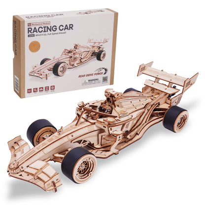 ROBOTIME 3D Puzzles for Adults, 1:18 Scale Wooden Formula Racing Car LK505, Wood Mechanical Model Car Kits to Build, Cool Crafts for Teens & Adults Project Kits Model Building Set