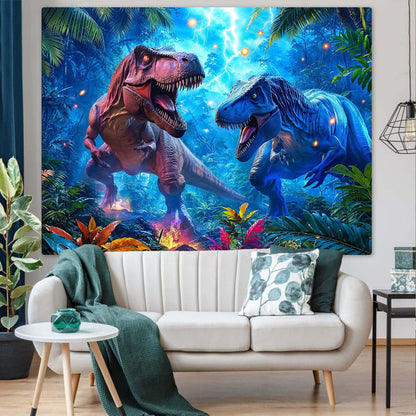 Spenlife Thunder Dinosaur Showdown Wall Tapestry, Fantasy Dino Battle Tapestries for Room Decor, Prehistoric Tapestry 60x44 Inch