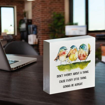 Kneaotoaji Inspirational Gifts Wooden Sign - Three Little Birds Decor for Home Farmhouse, Don't Worry About a Thing Cause Every Little Thing Gonna Be Alright Wood Box Sign 5x5 Inch
