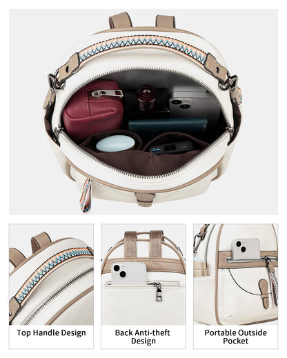 FADEON Mini Backpack Purse for Women, Designer Leather Cute Roomly Small Backpacks, Ladies Shoulder Backpack Fashion Handbag