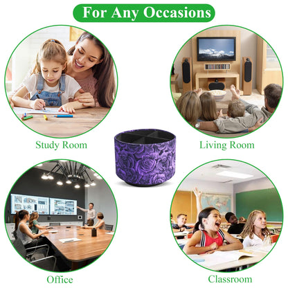 QIELIZI Round Leather Art Supply Organizer,Remote Control Holder,360 Degree Rotating,Multi-Functional Pencil Holder,4 Compartments Desktop Stationary Organizer(1-3D Rose Purple)