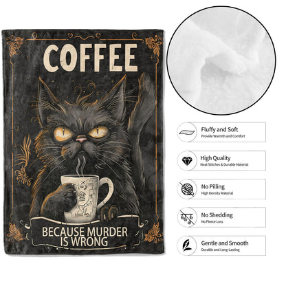 MIEPOS Funny Black Cat Coffee Throw Blanket, 50x60in, Soft, Lightweight Flannel,Grumpy Gothic Cat with Mug and Sarcastic Quote Blankets, Gifts for Adults, for Halloween Office Home Living Room Decor