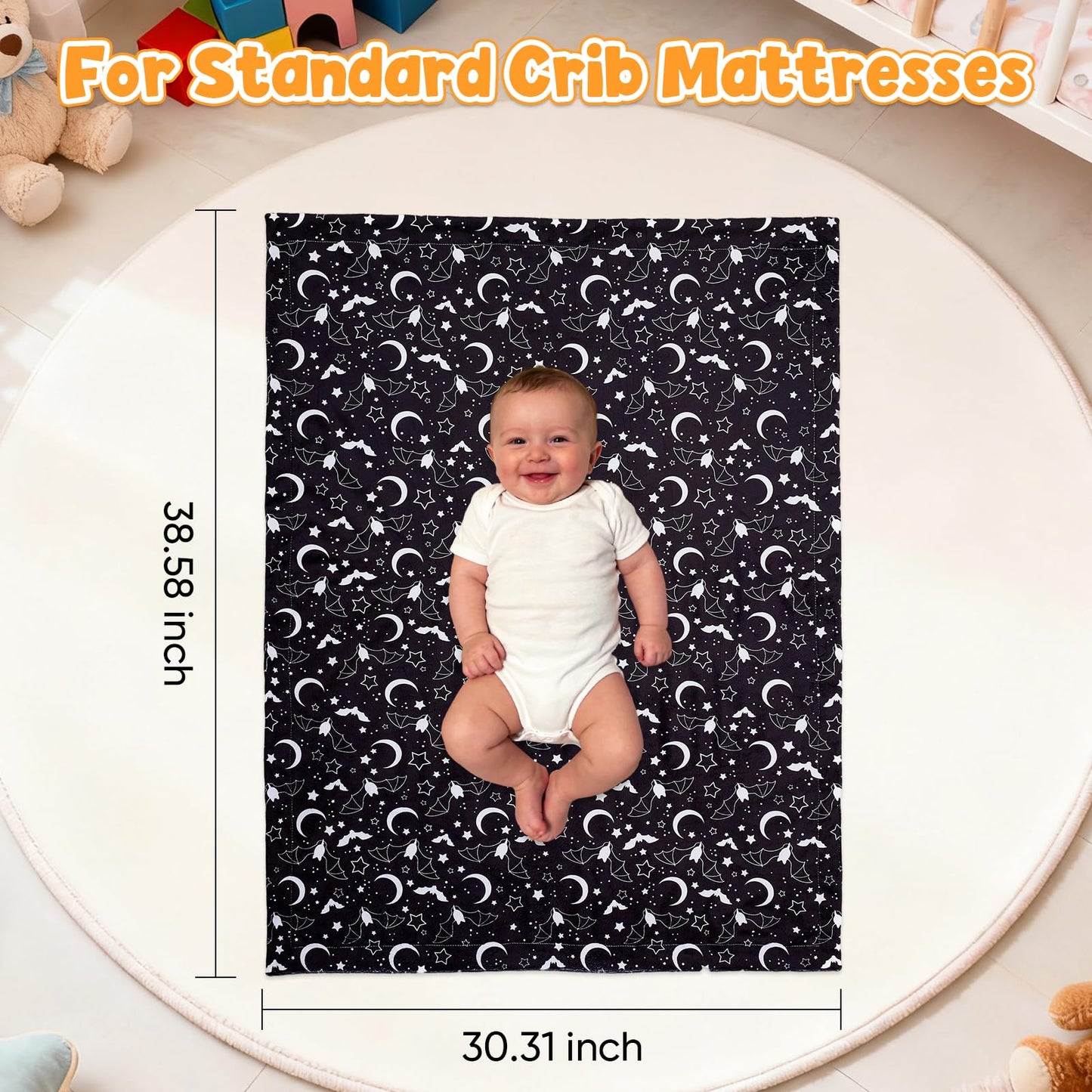 Baby Blanket for Boys Girls Super Soft Double Layer Minky with Dotted Backing Cute Cow Crib Receiving Blanket Bed Throws for Newborns Nursery Stroller Toddler 30 x 40 Inch (Halloween Bat)