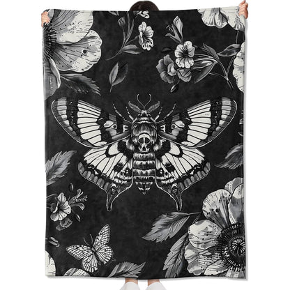 amepay Gothic Moth and Skull Blanket Gifts for Kids Adult Women,Goth Floral Dark Art Flannel Throw Blankets,Soft Comfy Lightweight for Halloween Couch Bed Sofa Bold Modern Decor,Horror Lovers 60x50in
