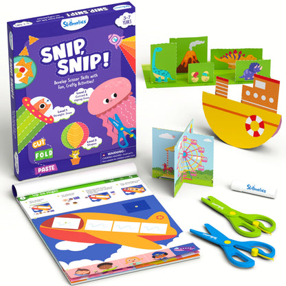 Skillmatics Scissor Skills Activity Book - Snip Snip, 25 Cutting Activities for Preschoolers, Felt Craft Kit, 2 Child-Safe Scissors, Fine Motor Skills, Screen-Free Fun, Gifts for Kids Ages 3-7