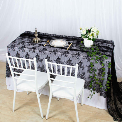 DUOBAO Black Embroidered Lace Tablecloth 60x120 Inch - Wrinkle-Resistant Rectangular Table Cloth for Halloween Weddings, Outdoor Parties & Holiday Dining Decorations