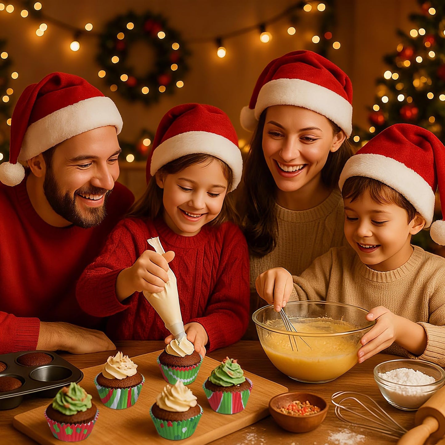 Vesici 600 Pcs Christmas Cupcake Liners Red Green Candy Pattern Christmas Baking Supplies Muffin Cupcake Wrappers for Xmas Holiday Birthday Party Cake Candy Chocolate Decorations Supplies