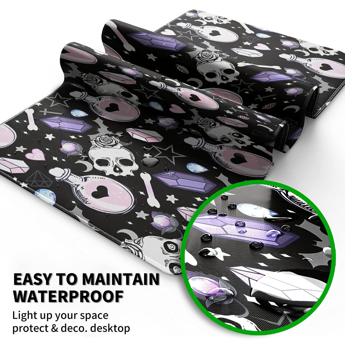 XXL Extended Mouse Pad with Coaster 31.5 x 11.8 Full Desk Mousepad Stitched Edges Pad Extended Large Gaming Mouse Pad for Office Home Desk Mat-Skull Goth Magic Cute Witchy