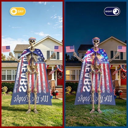 MUDEREK Light Up American Flag Cape for 12 ft Skeleton – Patriotic Independence Day Accessories, LED 250th Anniversary Giant Skeleton Costume Cloth for 4th of July Outdoor Decorations