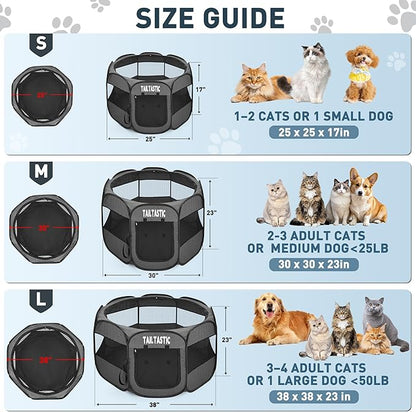 Portable Pet Playpen for Small Dogs & Cats, Foldable Puppy Safety Pen with Removable Zipper Top, Breathable Mesh Dog Delivery Room, Indoor Isolation Cage for Kittens/Rabbits (Dark Grey, Small)