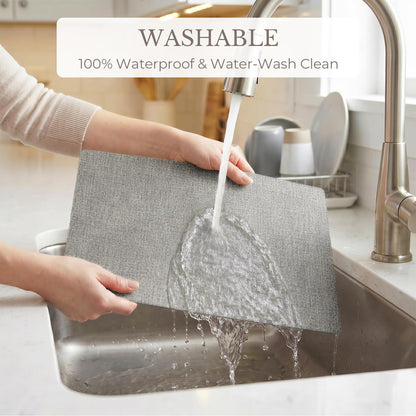 Romanstile Vinyl Placemats Set of 6-12 X 17 Inch - Faux Leather 100% Waterproof Wipeable Anti Slip Place Mats, Heat Resistant Reversible PU Table Mats for Kitchen Dining Party Outdoor, Light Grey