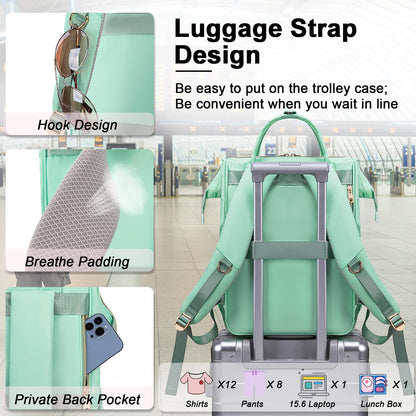 Weitars Lunch Backpack For Women,15.6 Inch Laptop Backpacks For Womens Back pack, Travel Backpacks,Work Backpack For Women (LightGreen)