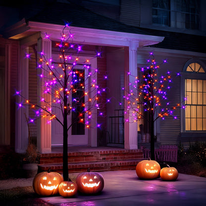 TW SHINE 6FT Halloween Lighted Black Birch Tree, 144 LED Purple and Orange Lights Artificial Spooky Tree with Timer, Waterproof Halloween Decoration for Indoor Outdoor Home Party Decor