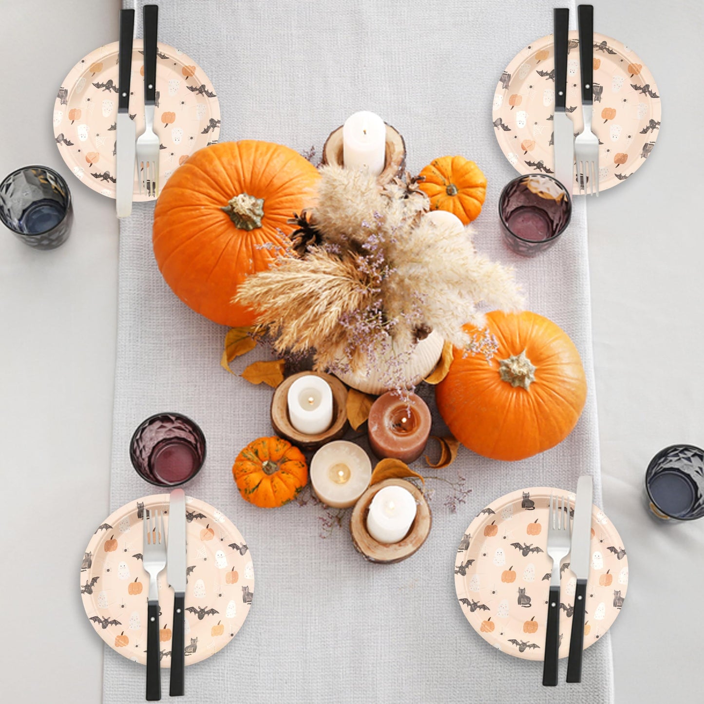 Cheerland Summer ween Paper Plates Disposable Cute Pumpkin Bat Ghost Party Plates for Pastel Halloween Decoration Kids Birthday Baby Shower and Spooky Summerween Party Decorations 7 Inch Pack of 24