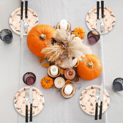 Cheerland Summer ween Paper Plates Disposable Cute Pumpkin Bat Ghost Party Plates for Pastel Halloween Decoration Kids Birthday Baby Shower and Spooky Summerween Party Decorations 7 Inch Pack of 24
