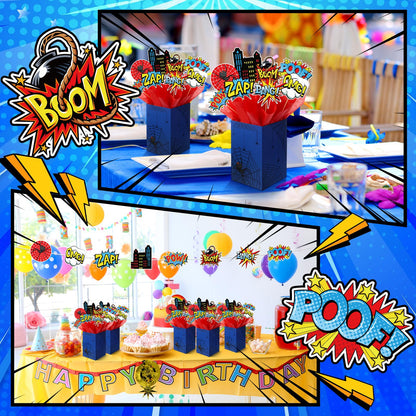 MotiMind 6 Sets 74 Pcs Spider Party Centerpieces Spider themed Party Decorations Table Toppers with Box Circus Sound Effect Cutouts and Sticks Tissue Paper for Baby Shower Birthday Decor