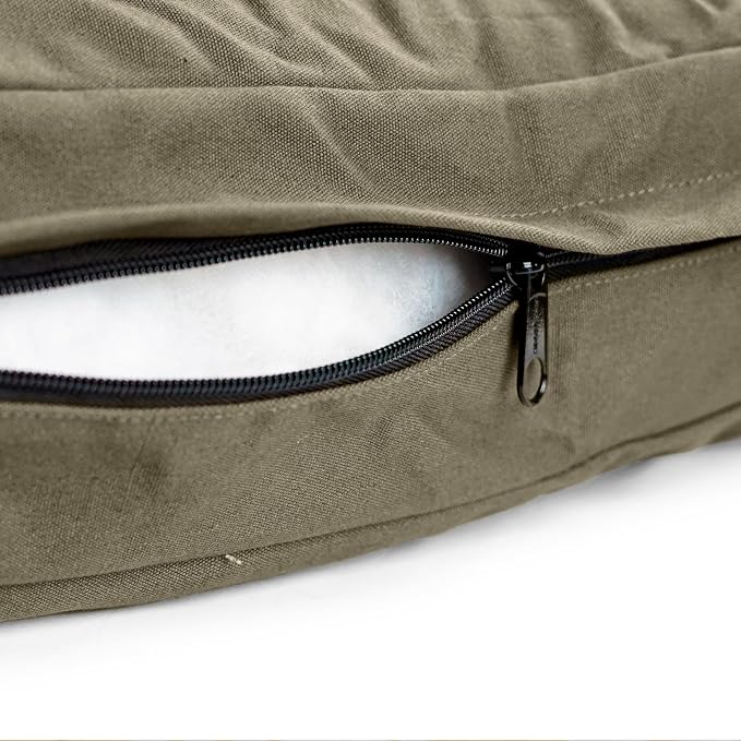 WHITEDUCK Outdoor Dog Bed Heavy-Duty 12oz Canvas, Water-Repellent Cotton, Machine Washable Removable Cover with Full-Length Zipper, Dog Bed for Large Dogs & Crate, (Olive) 41" Lx33 Wx4.3 th (XL)
