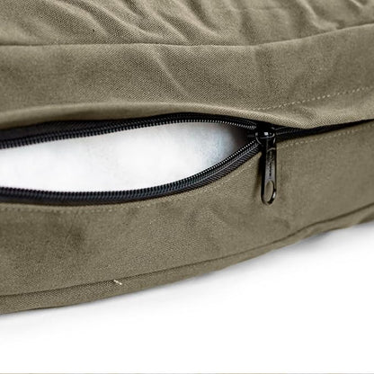 WHITEDUCK Outdoor Dog Bed Heavy-Duty 12oz Canvas, Water-Repellent Cotton, Machine Washable Removable Cover with Full-Length Zipper, Dog Bed for Large Dogs & Crate, (Olive) 28" Lx20 Wx4.3 th (S)