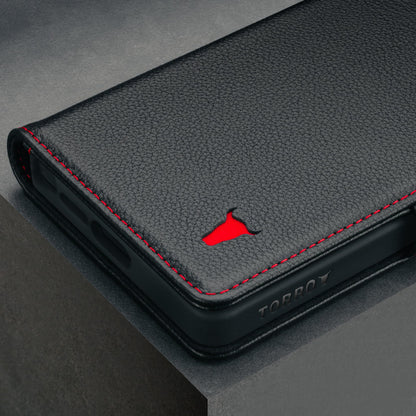 TORRO Premium Leather Case Compatible with Samsung Galaxy S25 Ultra 5G (6.9”) 2025 – Genuine Leather Wallet Flip Folio Case with Kickstand and Card Slots (Black)