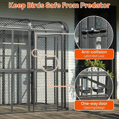 Large Walk-in Cage 77-inch Heavy Duty Birdcage Outdoor Diamond Grid Aviary Parrot Cage Wide Flight Metal Birdcage for Macaw Budgie Conure Lovebird Parakeet Cockatiel, 6.4x3.87x5.91ft, Silver