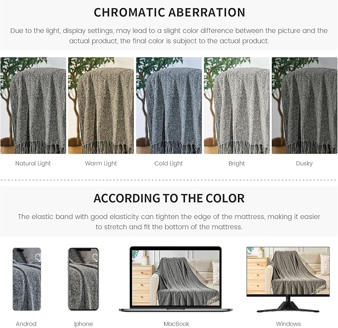 BOURINA Chenille Fluffy Throw Blanket with Decorative Fringe for Couch Cover Sofa Chair Blanket（50×60 Inches） Dark Grey
