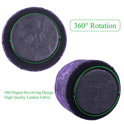 QIELIZI Round Leather Art Supply Organizer,Remote Control Holder,360 Degree Rotating,Multi-Functional Pencil Holder,4 Compartments Desktop Stationary Organizer(1-3D Rose Purple)