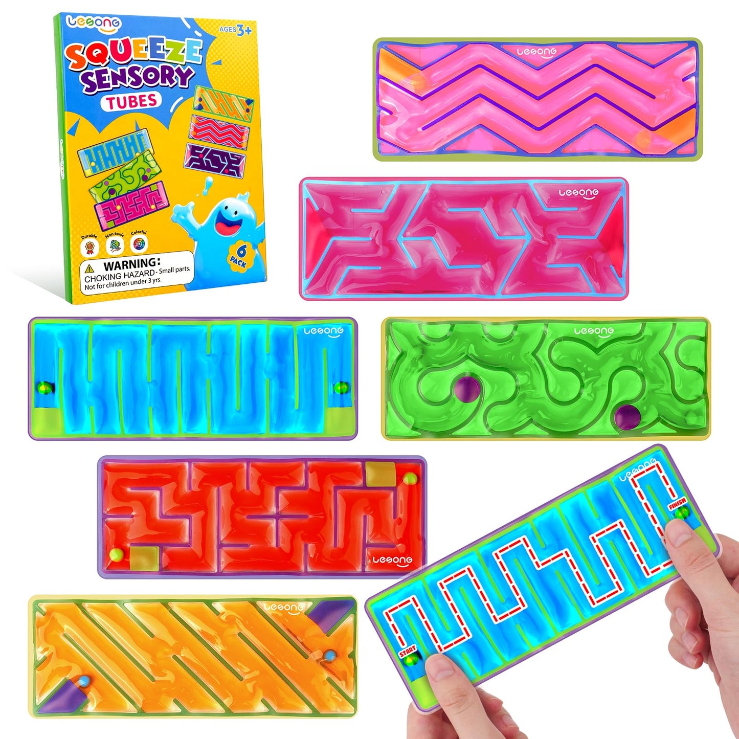 Squishy Sensory Fidget Autism Toys for Kids: Sensory Toys for Special Need 6 Pack Maze - Quiet Fidgets Sensory Filled Goo for Calming Down Classroom, Adult Office,Travel Essentials, Kid Students Gifts