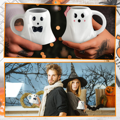 Baderke 2 Pcs 12 oz Halloween Ghost Mugs Spooky Mr and Mrs Coffee Cups Boo Ceramic Gifts for Couple Him Her Bachelorette Wedding Party Favors