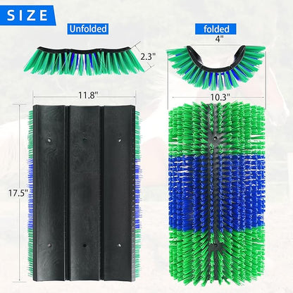 Extra Large Size Livestock Scratching Brush, Upgraded Horse/Goat/Cow/Cattle Scratcher Brush for Grooming, Itch Relief Horse Scratcher Brushes Kit with Two Sets of Mounting Screws(4-Pack,Green)