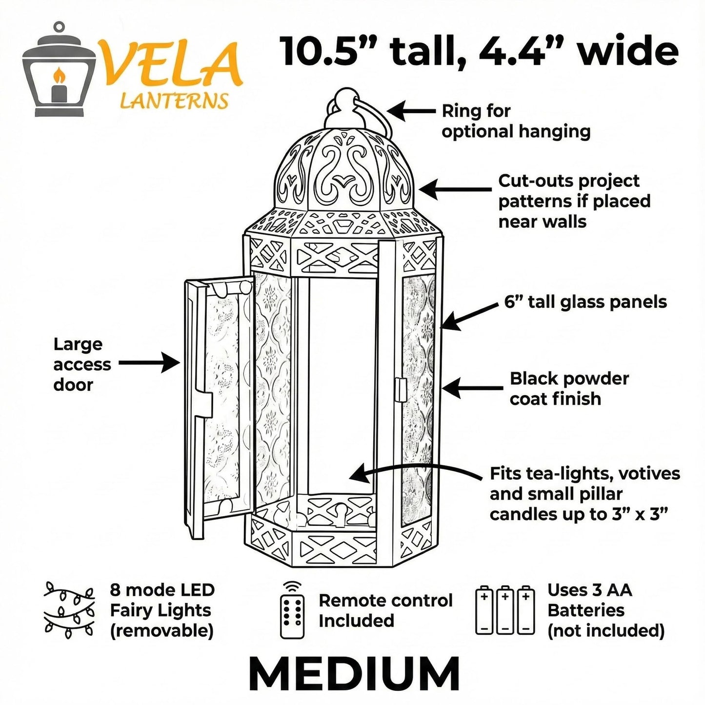 Vela Lanterns Decorative Indoor Fairy Light Candle Holder, Green, M
