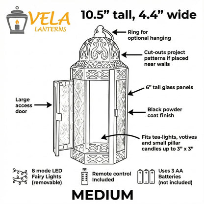 Vela Lanterns Decorative Indoor Fairy Light Candle Holder, Green, M
