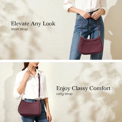 befen Genuine Leather Handbags for Women Travel Purses Anti Theft Crossbody Bag Burgundy Purses with RFID Blocking Soft Real Leather Hobo Bag Designer Trendy Womens Handbag Shoulder with 2 Straps