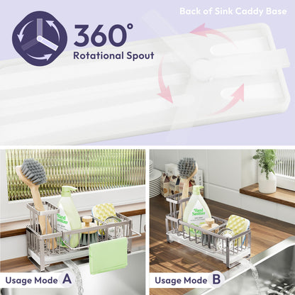 SWTYMIKI Sponge Holder for Kitchen Sink - Sink Caddy with Brush Holder Self-draining Sponge Caddy Organizer with Divider Stainless Steel Kitchen Accessories Storage for Countertop, Black