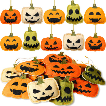 Windkream 24 Pcs Halloween Tree Ornaments Mini Pumpkin 3D Felt Hanging Decor Small Pumpkin Face Ornaments Bulk Tree Decorations for Halloween Party Supplies