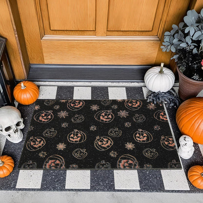 TYUU Pumpkin Front Door Mat Indoor Outside Entrance, Heavy Duty Dirt Trapper Doormat with Non Slip Backing Entryway Mat for Front Back Door, 17'' x 30'', Pumpkins Black