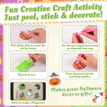 40PCS Halloween Crafts for Adults DIY Diamond Art: DIY Glow-in-The-Dark Refrigerator Magnets Stickers Kit, Magnetic Fridge Decor (Luminous)