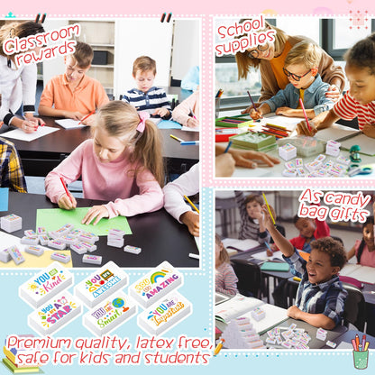 Resurhang 180 Pcs Erasers Bulk for Kids Inspirational Pencil Erasers Bulk for Drawing Motivational Big Eraser School Supplies for Classrooms Back to School Office (Inspirational,White)