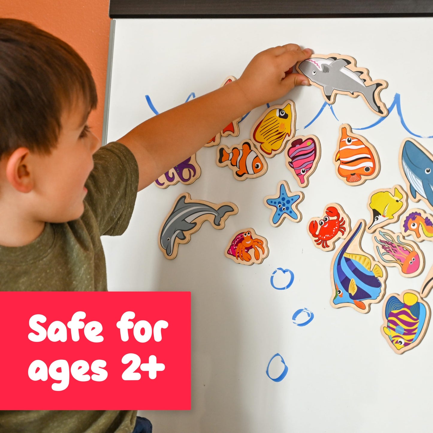 Spark & Wow Wooden Magnets | Sea Life | Magnets for Kids Ages 2+ Open-Ended Play | Adhere to Fridges, Whiteboards and More