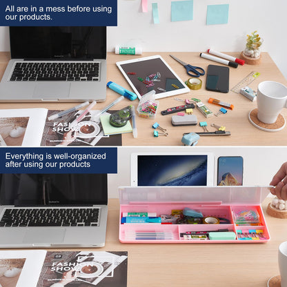 TSJ OFFICE Desktop Whiteboard Dry-Erase-Board - Computer Keyboard Stand White Board Surface Pad with Drawer, Desk Organizers with Accessories for Office, Home, School Supplies - Pink