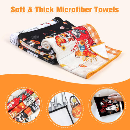Arquiel Halloween Microfiber Kitchen Towels, Soft Absorbent Ghost Pumpkins Black Hand Towel 15.7 × 23.6 Inch, Thick Dish Cloth for Halloween Party Holiday Decoration Housewarming Gifts