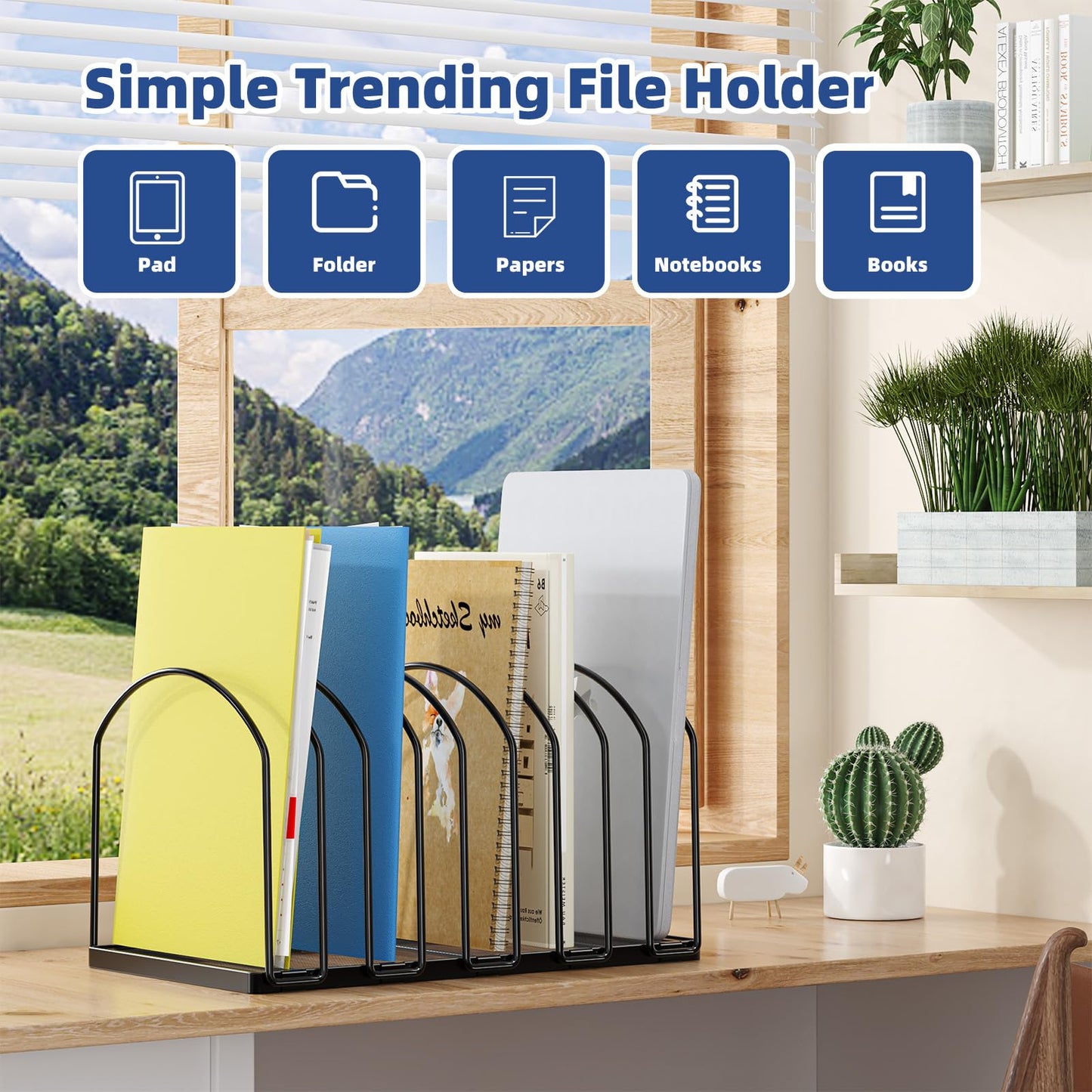 Simple Trending 9 Section Metal File Sorter Organizer for Desk Home Office, Black