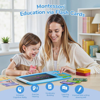 ZONSTVYS Talking Flash Cards for Toddlers: 2-in-1 LCD Writing Tablet with 510 Sight Words, Montessori Language Learning, Autism & Speech Therapy Toys for Children Ages 1-6, Blue