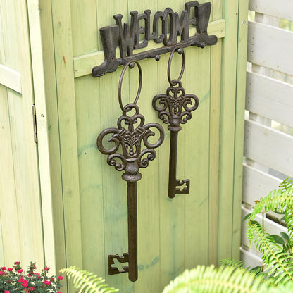 Sungmor Cast Iron Skeleton Keys, Set of 2 Large Old Fashioned, Decorative Wrought Iron Wall Art, Home Garden Farmhouse Halloween Decor, Rustic Brown