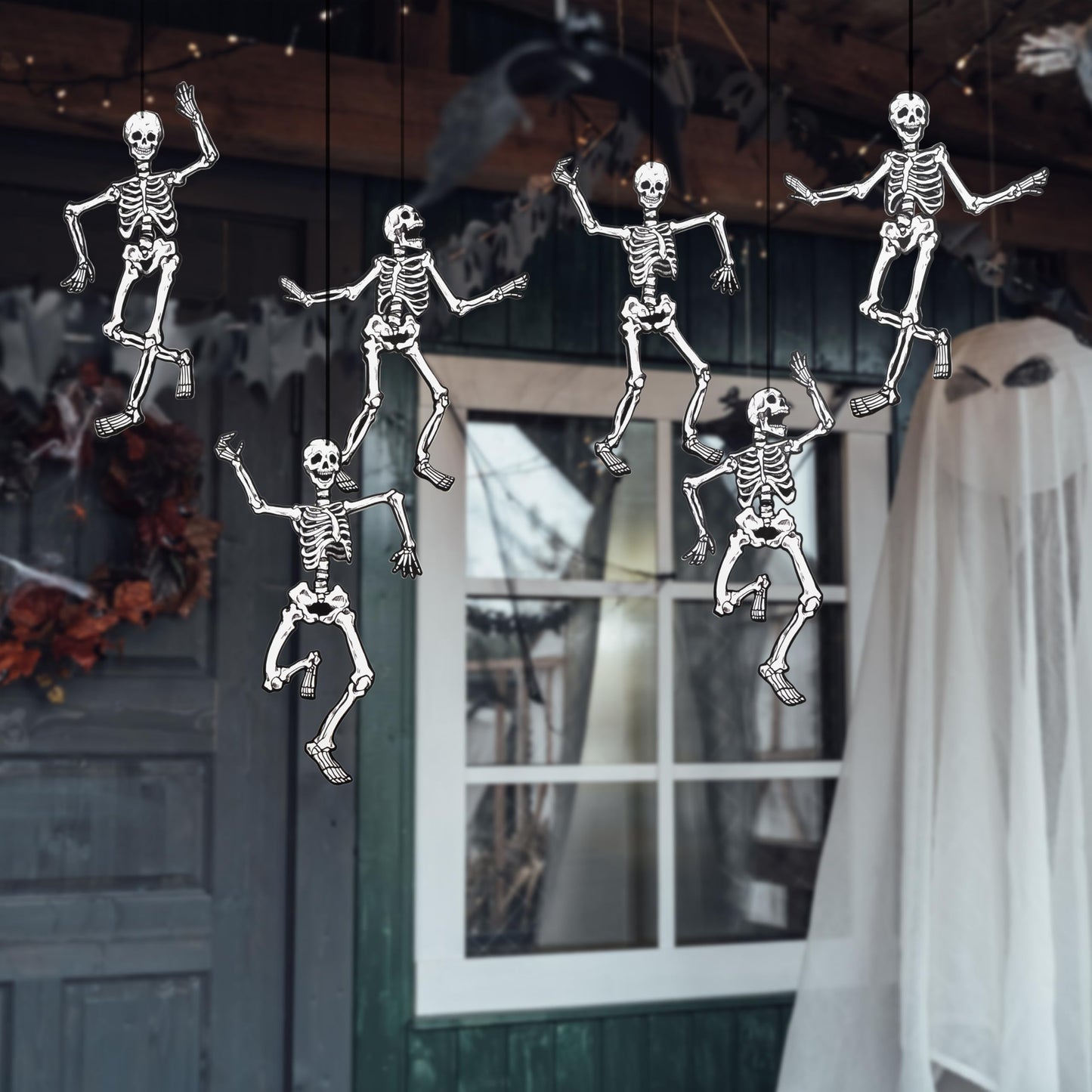 Cheerland Jointed Skeleton Garland Halloween Party Decorations Skull Garland Monster Disco Dancing String Decor Bones Spooky Scary Banner Kids Celebration Summerween Decoration and Supplies 15 Inch