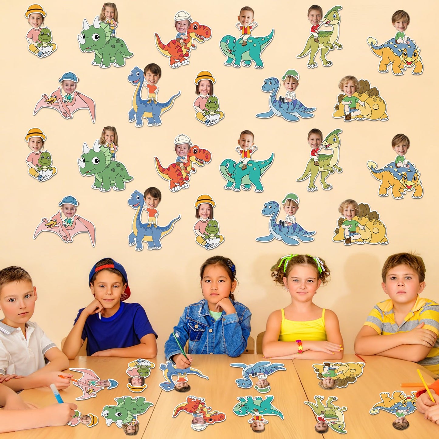 60pcs Dinosaur Theme DIY Cutouts Dinosaur Bulletin Board Decoration Set Cute Dino Jungle Paper Cut-Outs Classroom Decor for Boy Girl Classroom DIY Photo Craft Kindergarten School Wall Door Supplies