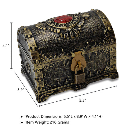 Flyekist Kids Pirate Treasure Chest Storage Box,Red Rhinestone Inlaid Top Decorative Pirate Chest with Lock and Key for Kids Birthday,Halloween, Christmas Pirate Party Favors
