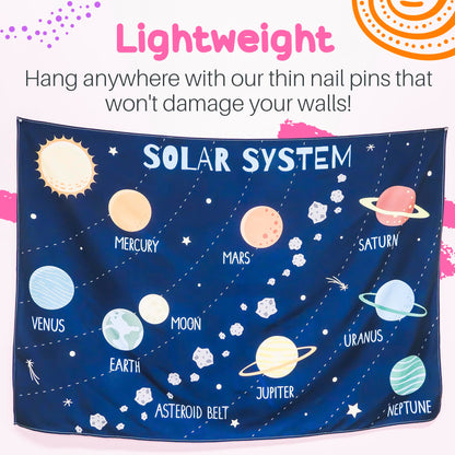Birdy Boutique Solar System Educational Tapestry – 60" x 42" Outer Space Wall Hanging for Kids – Planets, Orbits & Astronomy Chart – Lightweight Classroom Decor for Preschool, Elementary & Middle School