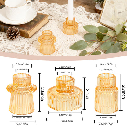 WELLIFE 3 Pcs Gold Glass Candle Holder, Taper Candle Holder, Gold Candlestick Holders for Party, Wedding Decorations, Table Centerpieces and Thanksgiving