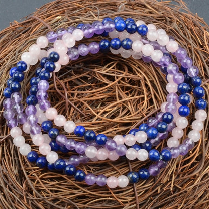 MASSIVE BEADS Rose Quartz Amethyst Lapis - Independence Handmade Handmade Yoga Stretch Elastic Bracelet Natural Stone Crystal Healing Power Energy Gifts for Unisex Adult 4mm