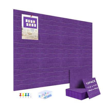 AKONEGE Felt Bulletin Board Tiles 12 Pack, 48" x 36" Cork Board Alternative, DIY Pin Board Wall Tiles for Photo Wall, Vision Board, Dorm Room & Home Office Decor, Stick-On with Adhesive Tabs, Violet